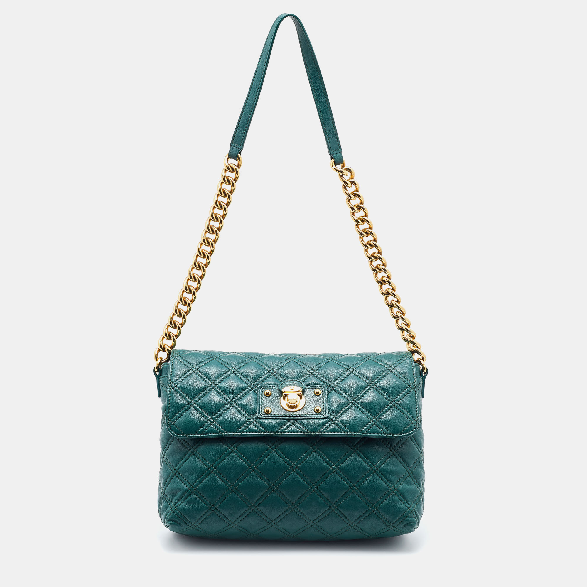Marc Jacob Green Quilted Leather Flap Shoulder Bag